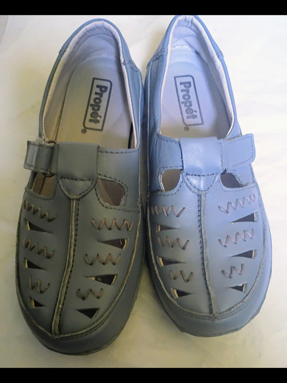 Propet Light Blue Kids Leather Hook-and-Loop Closed-Toe Sandals